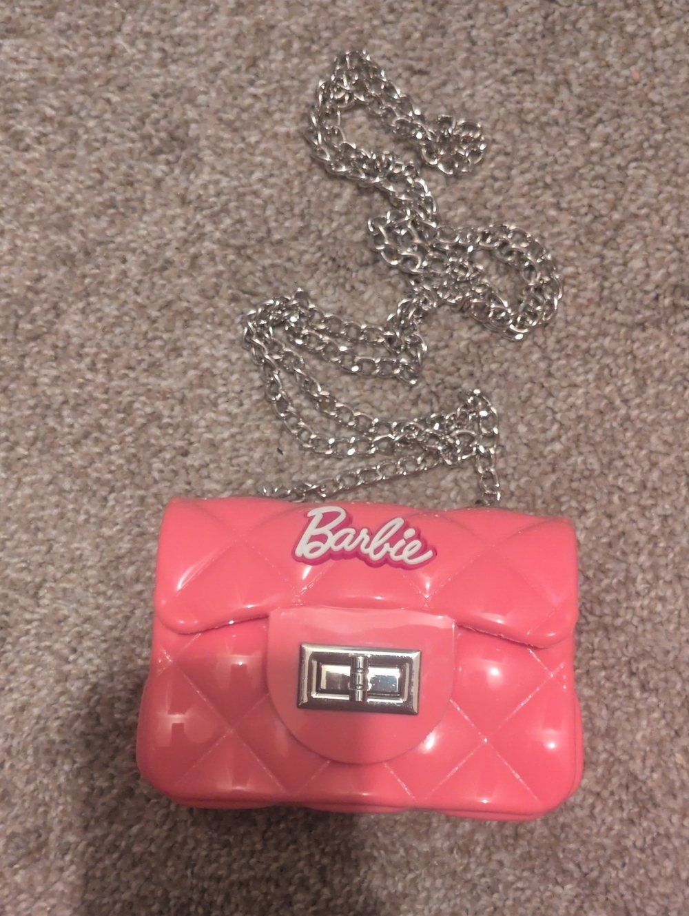 Barbie Coral Pink Quilted Mini Crossbody with Silver Chain